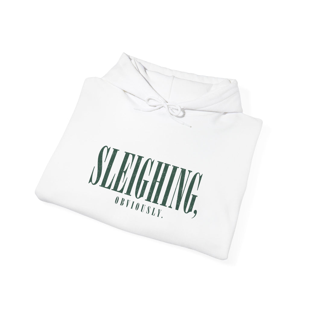 Sleighing Hooded Sweatshirt — ‘SLEIGHING, obviously.’ Holiday Graphic Hoodie