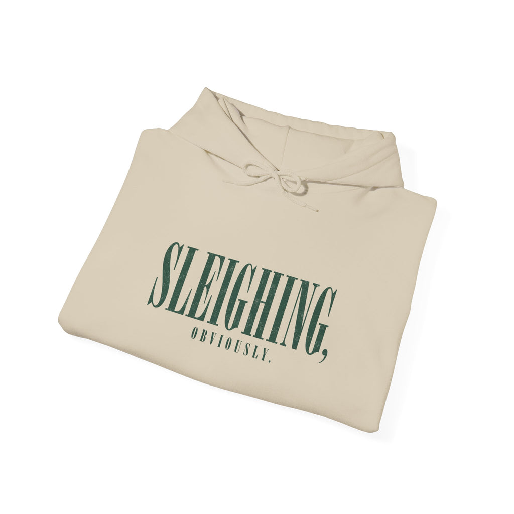 Sleighing Hooded Sweatshirt — ‘SLEIGHING, obviously.’ Holiday Graphic Hoodie