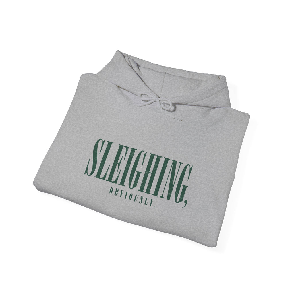 Sleighing Hooded Sweatshirt — ‘SLEIGHING, obviously.’ Holiday Graphic Hoodie